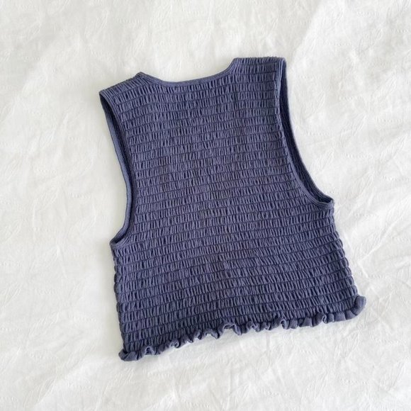 Wilfred Free Navy Ruffled & Ruched Crop Top - Picture 2 of 2